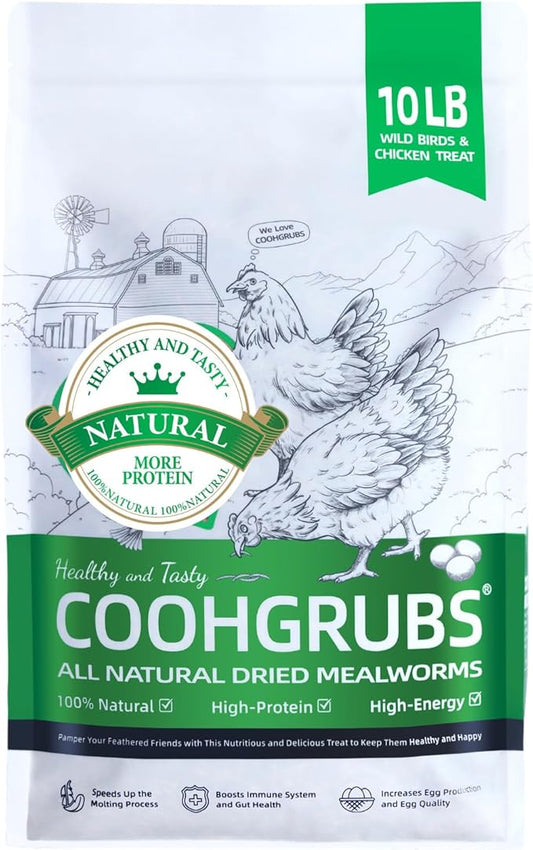 Dried Mealworms for Birds, Non-GMO High Protein Chicken Treats & Poultry Feed, 10 lb Bag