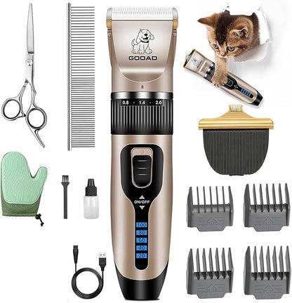 Cat Clippers for Matted Hair, Cat Grooming Kit, Cordless Cat Shaver for Long Hair, Low Noise Paw Trimmer, Cat Hair Trimmer for Grooming,Quiet Pet Hair Clippers Tools for Cats Dogs (Gold)