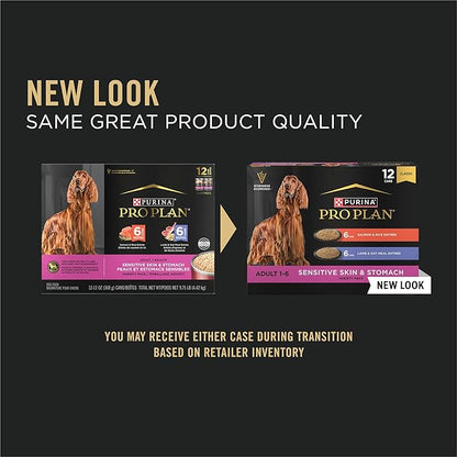 Purina Pro Plan Sensitive Skin and Stomach Wet Dog Food, Salmon and Rice and Lamb and Oat Meal Variety Pack - (Pack of 12) 13 oz. Cans