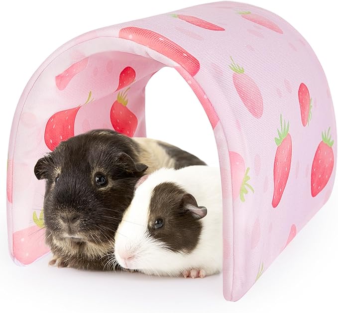 Bienbee Guinea Pig Tunnel, Pink Strawberry, Washable Rabbit Hideout & Bunny House, Modern Animal Tune for Indoor Use, Small Animal, 17.7 x 9.8 inches