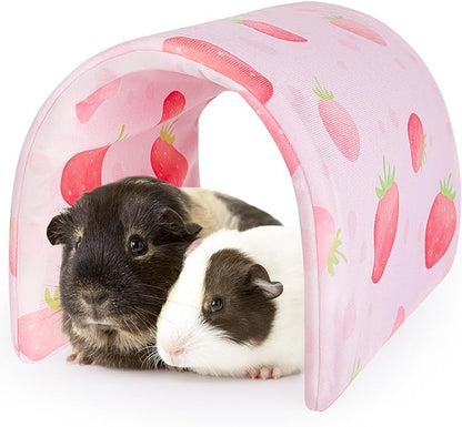 Bienbee Guinea Pig Tunnel, Pink Strawberry, Washable Rabbit Hideout & Bunny House, Modern Animal Tune for Indoor Use, Small Animal, 17.7 x 9.8 inches