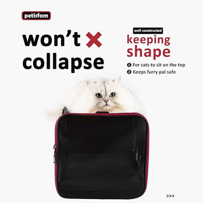 petisfam Top Loading Soft Pet Carrier Bag for Easy Vet Visits with Medium or Large Cats (Large, Black w/Red Trim)