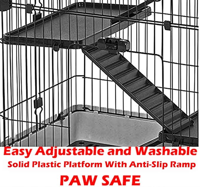 X-Large 32”L in/Outdoor Small Animal Rabbit Home Ferret Cage Bunny Hutch Adjustable Paw Safe Platform Ladder Raised Bottom Mesh Floor Easy Pull Out Washable Deep Tray Lockable Wheels