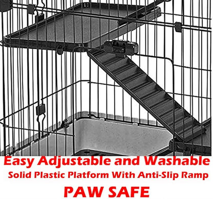 X-Large 32”L in/Outdoor Small Animal Rabbit Home Ferret Cage Bunny Hutch Adjustable Paw Safe Platform Ladder Raised Bottom Mesh Floor Easy Pull Out Washable Deep Tray Lockable Wheels