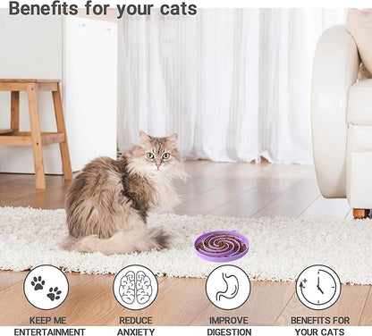 Slow Feeder Cat Bowl, Easy to Clean Silicone Bowl, Ideal for Dry and Wet Food (Purple and Pink)