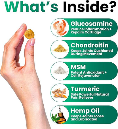 Grateful Pawz Hemp Hip and Joint Supplement for Dogs - Glucosamine for Dogs - 170 Joint Pain Relief Treats - Chondroitin, MSM - Advanced Health Supplement - Beef Liver Flavor - Made in USA