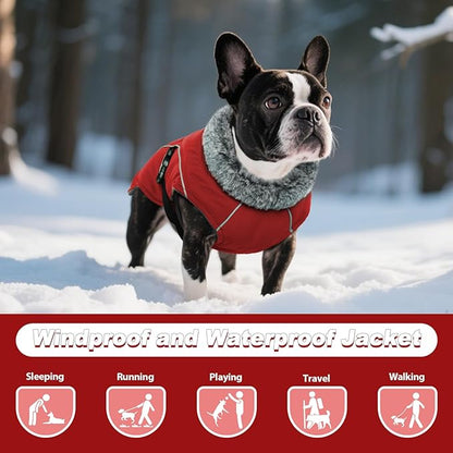 DENTRUN Medium Dog Winter Jacket - Warm Reflective Windproof Coat, Adjustable Neck & Snap Closure, Water Repellent Thick Fleece Vest, Fleece Lined for Beagle Pug, Red, M
