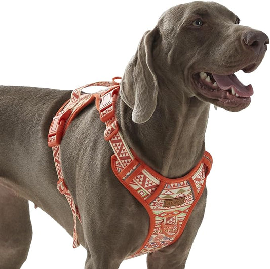 Dog Harness for Giant Dogs, Heavy Duty No Pull Pet Harness Vest Easy Control with Handle, Adjustable Reflective Extra Big Sized Dog Vest for Training, Walking, Hiking, Orange Ethnic, XL