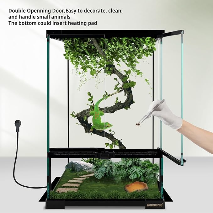 11 Gallon Reptile Glass Tank Vertical Terrarium 12"x12"x18" Habitat Enclosure with Front Openning Door and Top Screen Ventilation for Geckos, Snakes,Tree Frogs,Chameleon