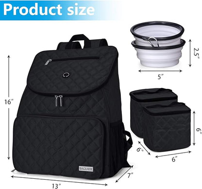 BAGLHER Dog Travel Bag, Airline Approved Pet Supplies Backpack, Dog Travel Backpack with 2 Silicone Collapsible Bowls and 2 Food Baskets, Black
