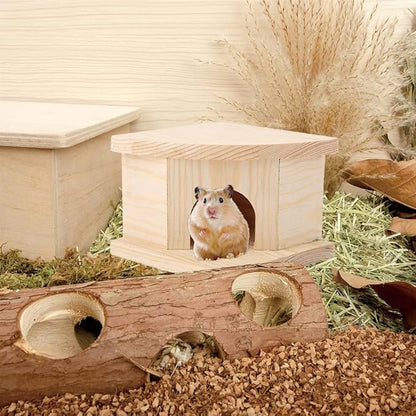 Joyzan Hamster Hideout Wooden House, Chamber Mouse Playing Hiding Chewable Ventilated Hut Pet Woodland Habitats Decor Small Animals Secret Peep Shed Dwarf Syrian Chinchillas Gerbils Hedgehog Rats Mice