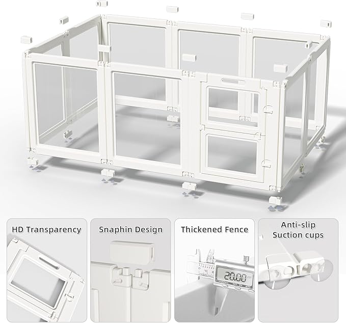 Clear Acrylic Dog Playpen Indoor,Transparent Dog Pen,Easy to Assemble and Clear pet Pen for Puppy Dog, Rabbit and cat,Sturdy and Easy to Clean Plastic pet Fence (White, 23.6" H, 12PCS)