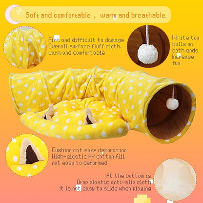 BWOGUE Bunny Tunnel Bed, 2-in-1 Collapsible Tunnel Tubes Toys with Removable Mat Hideout for Cats Kittens Rabbits Guinea Pigs Kitty