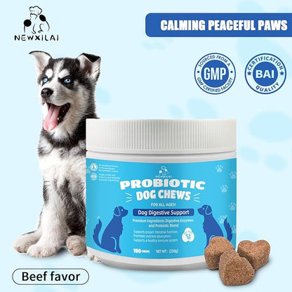 Natural Probiotic Digestive Supplement for Dogs - Probiotic Chewable with Prebiotics and Enzymes Supports Gut Health, Diarrhea & Digestion, Improve Immune System Allergy Itch Skin