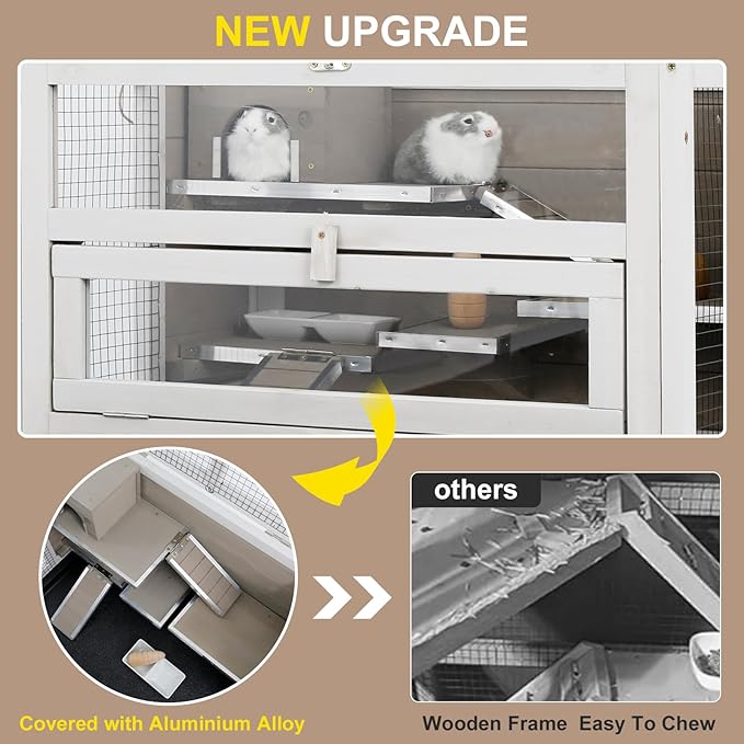 Large Hamster Cages, Easy Clean Hamster Cages and Habitat with Food Bowl, Shelf and Ladder, Wooden Indoor Small Animal Cage with Not Leakage Pull Out Tray (25.6" L X 17.7" W X 30.9”H)