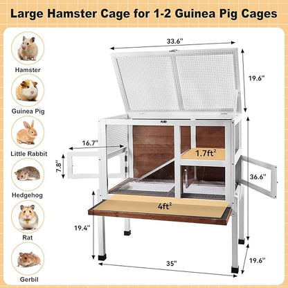 2-Story Guinea Pig Cage with Stand, Indoor Wooden Hamster Cage with Ramp, Pull-Out Tray, Hideout & Platform, Acrylic Transparent Small Animal Habitat for Chinchillas, Ferrets, Hedgehogs, Walnut