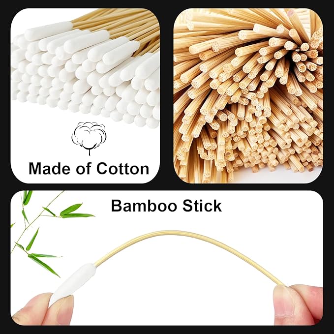 100 Pcs Long Cotton Swab for Dogs Ears – 6-Inch Long Cotton Swab with Bamboo Handle for Dog Ear Cleaning, Pet Wound Care, Makeup Touch Ups, Craft Projects, and Cleaning Electronics