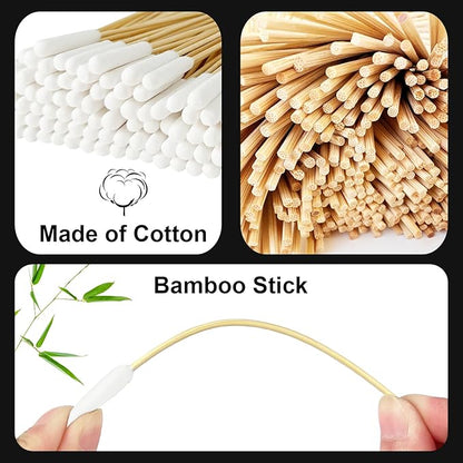 100 Pcs Long Cotton Swab for Dogs Ears – 6-Inch Long Cotton Swab with Bamboo Handle for Dog Ear Cleaning, Pet Wound Care, Makeup Touch Ups, Craft Projects, and Cleaning Electronics