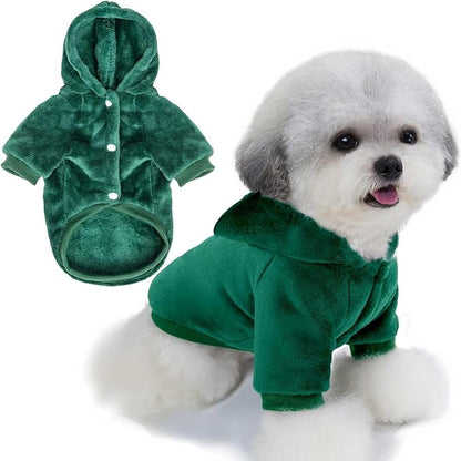 FabriCastle Dog Hoodie Sweater for Small Dogs Boy and Girl, Dog Clothes XS XXS Puppy Sweatshirt, Pet Outfit, Cat Clothing Super Soft Warm Snap On Closure (Dark Green, Medium)