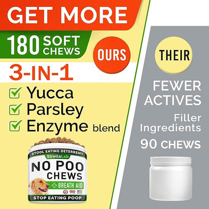 STRELLALAB No Poo Chews for Dogs - Coprophagia Deterrent for Dogs - No Poop Eating - Digestive Enzymes - Gut Health & Immune Support - Stop Eating Poop - (180Ct, Poultry)