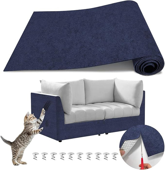 118"x15.8" Cat Scratch Couch Furniture Protector, Adhesive Cat Scratch Pad Deterrent for Furniture, DIY Climbing Cat Scratcher Couch Protector from Cat Claws Scratching Mat for Indoor Sofa (Navy)