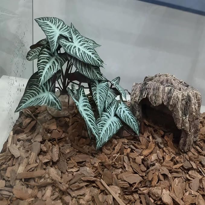 Reptile Plants,Terrarium Decor,Amphibian Habitat Decor,Artificial Plants for Gecko Chameleon Snake Tortoise Tank Accessories with Base(Xanthosoma sagittifolium)