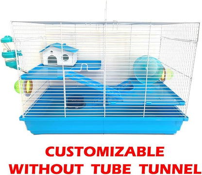 Extra Large 3-Levels Expandable and Customizable Hamster Habitat Rodent Gerbil Mouse Mice Rats Animal Critter Home Cage with Hide House Exercise Running Wheel Food Dish Water Bottle Deep Base