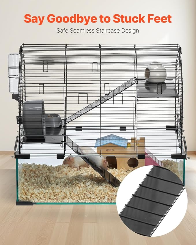 VEVOR Hamster Cage, 360° Viewing Transparent Hamster Habitats, Small Animal Cage, 22.8 x 15 x 21.3 in, Ventilated Pet Mouse Cages with Water Bottle, Portable Hamster House for Rats, Guinea Pigs