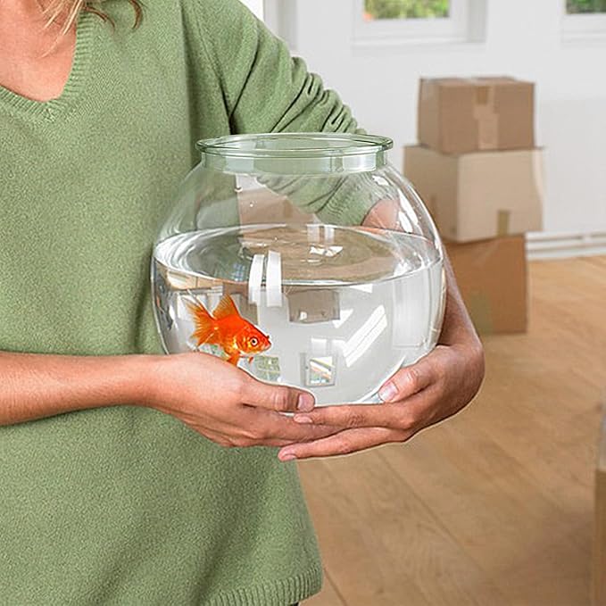 Small Aquarium Fish Bowl Round Terrarium Bowl Home Office Table Decor Transparent Plastic Tank for Betta Fish, Goldfish