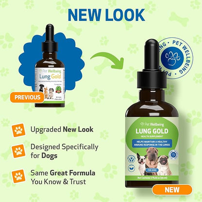 Pet Wellbeing Lung Gold for Dogs & Cats - Vet-Formulated - Lung & Respiratory Immune Support, Open Airways, Easy Breathing - Natural Herbal Supplement 4 oz (18 ml) (2 fl oz (59 ml))