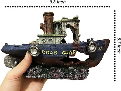 SLOCME Aquarium Large Shipwreck Decorations - Fish Tank Lifelike Ship Decor，Resin Material Large Pirate Ship Decor