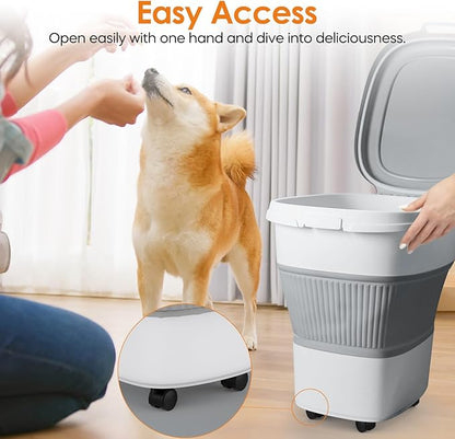 28-30Lbs Dog Food Storage Container, Collapsible Dog Food Container with Lid,Multifunctional Pet Food Storage Container for Dog,Cat,Rice,Flour,Pet Food Scoop and Small Container