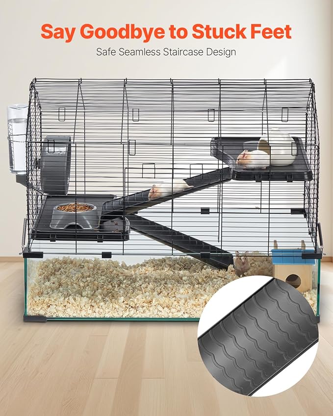VEVOR Hamster Cage, 360° Viewing Transparent Hamster Habitats, Small Animal Cage, 29.5 x 17.3 x 24 in, Ventilated Pet Mouse Cages with Water Bottle, Portable Hamster House for Rats, Guinea Pigs