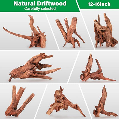Driftwood for Aquarium Natural Aquarium Wood for Aquascaping Fish Tank Decorations Reptile Tank Decor (Natural Driftwood 12-16" 1 Pack+Protein Cotton)