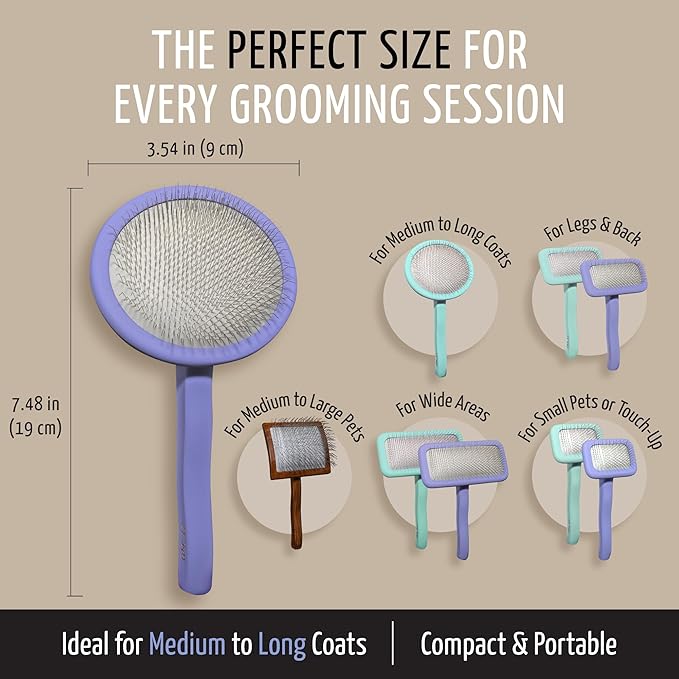 Tauro Pro Line Wooden Deshedding Dog Brush for Long Goldendoodle, Labradoodle & Poodle Hair - Purple Slicker Brush for Dog & Cat Grooming - Oval Flexible Cushion & Non-Slip Grip, M