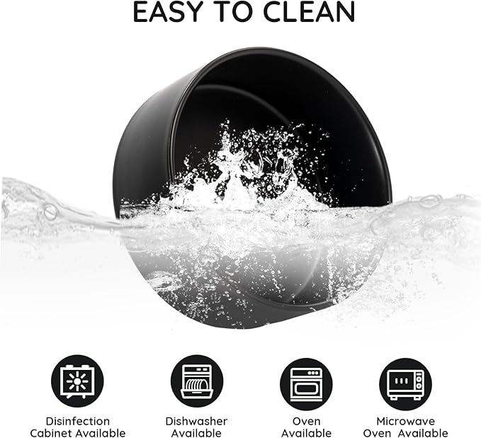 SPUNKYJUNKY 13.5OZ Ceramic Dog and Cat Bowl, Modern Cute Weighted Food Water Bowl for Replacement Black (2 Pack)