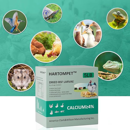 HARTOMPET Better Than Dried Mealworms for Chickens 5 lbs - 85X Calcium Than MealWorms - Non-GMO Chicken Feed Additive - Black Soldier Fly Larvae Treats for Hens, Ducks, Wild Birds