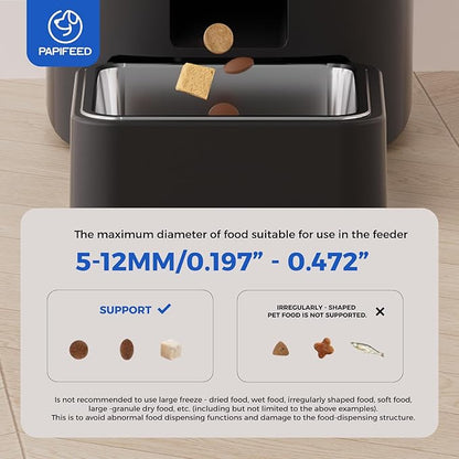 PAPIFEED 2.4G WiFi Automatic Cat Feeder, 6L/25Cup Automatic Pet Feeder with APP Control for Remote Feeding, Detachable for Easy Clean, Cat Food Dispenser with Alexa,1-10 Meals Per Day for Dog, Black