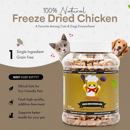 Freeze-Dried Chicken Liver Treats for Cats & Dogs – 100% Human Grade, Single Ingredient, High-Protein, Healthy Snack – No Additives or Preservatives – 3.1oz - Inspected & Tested in USA