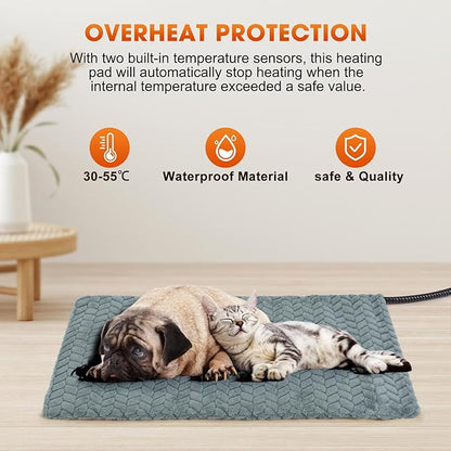 GASUR Heated Dog Bed, Waterproof Electric Dog Cat Heating Pad with Timer, Temperature Adjustable Heated Cat Bed for Winter, Auto Power-Off, Anti-bite Heating Pad for Dogs Cats-47''x28'', XLarge