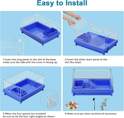 Geegoods Turtle Tank, Blue Small Turtle Aquarium, Turtle Habitat with Basking Platform