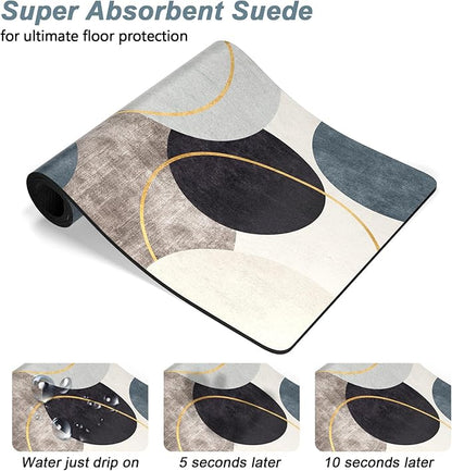 Rnivvi Dog Food Mat, 12" x 19" Boho Absorbent Dog Cat Bowl Mat for Food and Water, Cute Anti-Slip Rubber Pet Feeding Rug Protect Floors, Puppy Placemat for Feeding & Watering Supplies, Abstract Circle