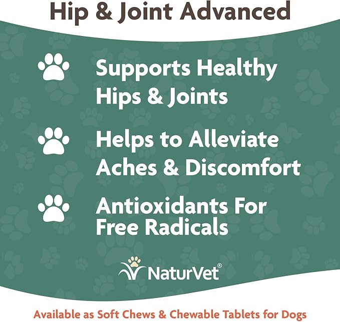 NaturVet Senior Wellness Hip and Joint Plus Omegas Advanced Supplement for Dogs, Chewable Tablets Time Release, Made in The USA, 40 Count