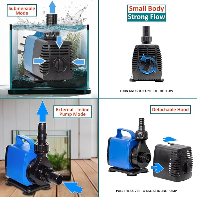 1190 GPH Submersible Pump(4500L/H,35W) Ultra Quiet Adjustable Amphibious Internal External Water Pump for Pond,Aquarium,Fish Tank,Fountain,Hydroponics,Statuary,Sump Pump - 5 Pcs
