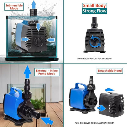 1190 GPH Submersible Pump(4500L/H,35W) Ultra Quiet Adjustable Amphibious Internal External Water Pump for Pond,Aquarium,Fish Tank,Fountain,Hydroponics,Statuary,Sump Pump - 5 Pcs