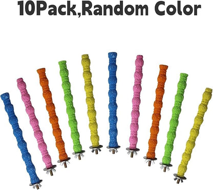 kathson Bird Perch Parrot Stand Cage Accessories Natural Wooden Stick Paw Grinding Rough-surfaced Chew Toy for Cockatiels,Cockatoo,Lorikeet,Conure,Parakeet 10 Pack (Random Color,7.9inch)