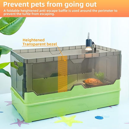 Turtle Habitat Tank Kit– Fresh Filtration, Waterplay Fun, Diverse Living, Heat Lamp, Water Pump and Convenient Water Changes in Turtle cage (Green, XL)