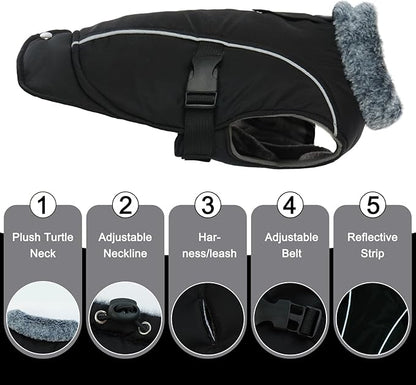 DENTRUN Small Dog Winter Warm Coat - Windproof Cozy Jacket, Thick Fleece Vest with Adjustable Belt, Water Repellent, Reflective Dog Sweater for Yorkie Dachshund Wear, Black, S