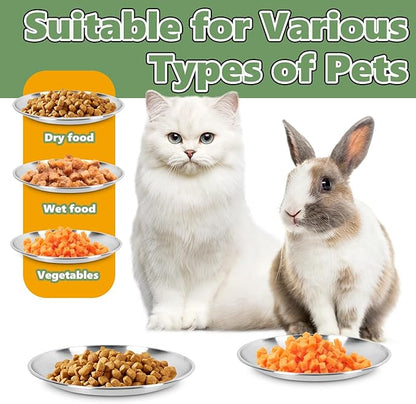 4-Pack Stainless Steel Cat Food Bowls – Shallow, Whisker-Friendly Non-Slip Silicone Base,Easy to Clean Indoor Feeding Dishes (6.7")