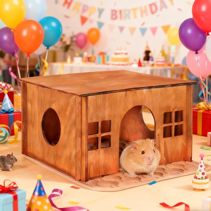 Guinea Pig Houses and Hideouts, Hamster House Hideout, Wooden Small Animal House with Windows, Large Guinea Pig Hideout Castle for Hamsters Small Bunny Chinchillas Playing Hiding